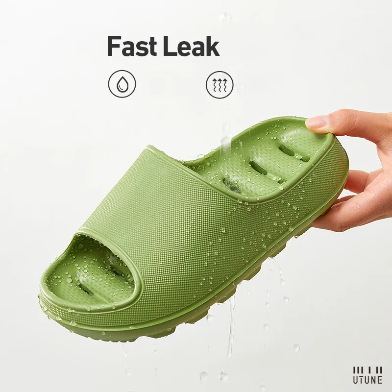 UTUNE Women Slippers Bathroom Summer Indoor Home Slides Leaking Household Bath Slipper Men Fast Leak Platform Sandals Green