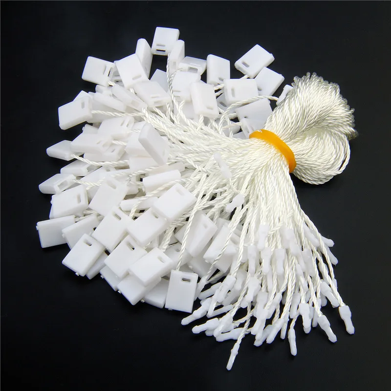 100 Pcs 18cm DIY Clothes Tag Clothing Wire Rope Single-Hand Rope Hanging Plastic Beads Square Tags Labels Polyester Cord