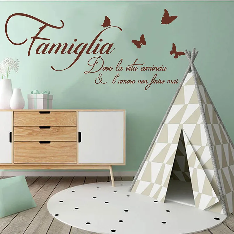 Large Italian Family Where life begins & love never ended Butterfly Wall Sticker Living Room Italian Love Quote Wall Decal