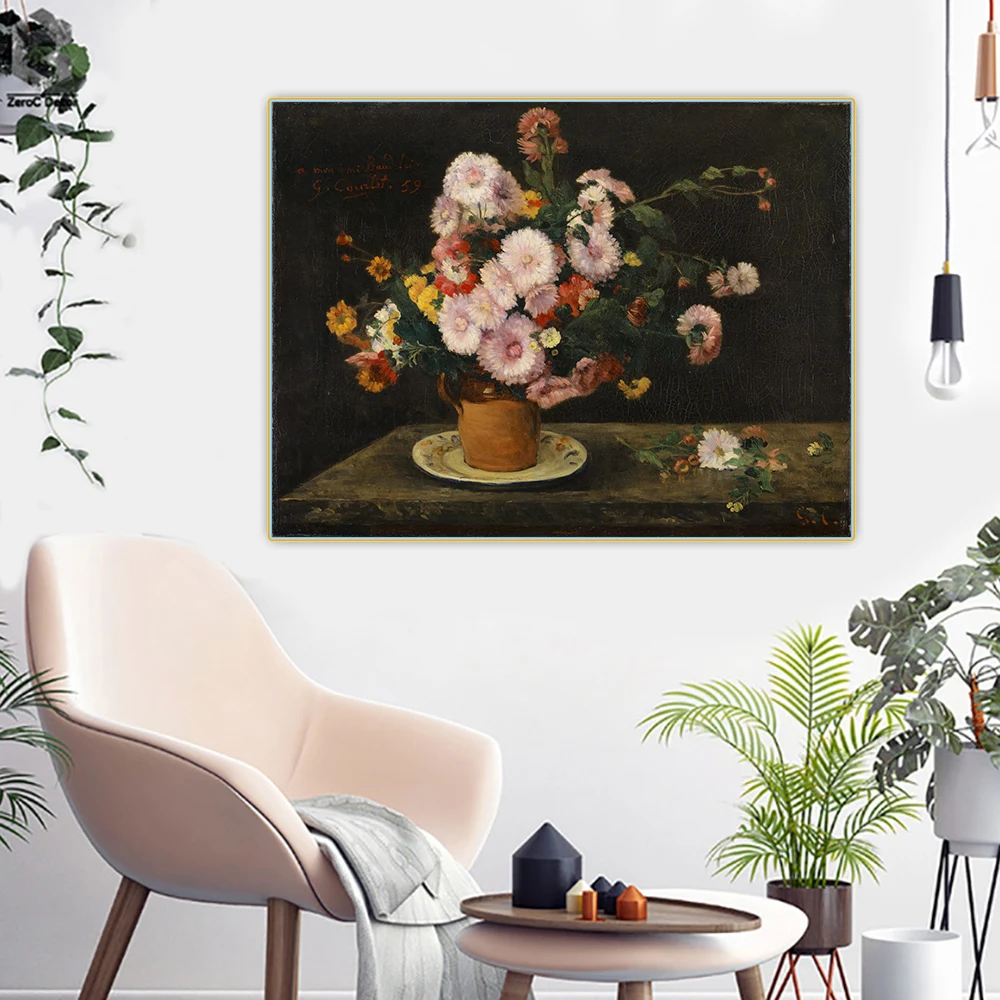 

Citon Gustave Courbet《Flowers》Canvas Art Oil Painting Artwork Poster Picture Backdrop Wall Decor Home Living room Decoration