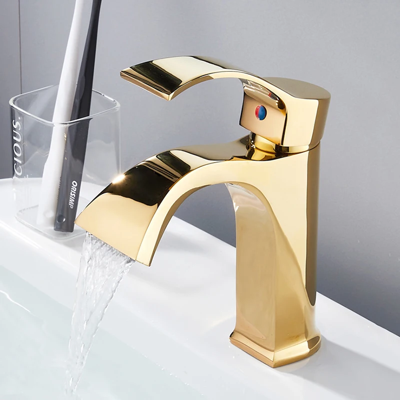 

Basin Faucets Mixer Bathroom Sink Tap Gold Brass Washbasin Faucet Single Handle Single Hole Cold and Hot Water Bath Basin Taps