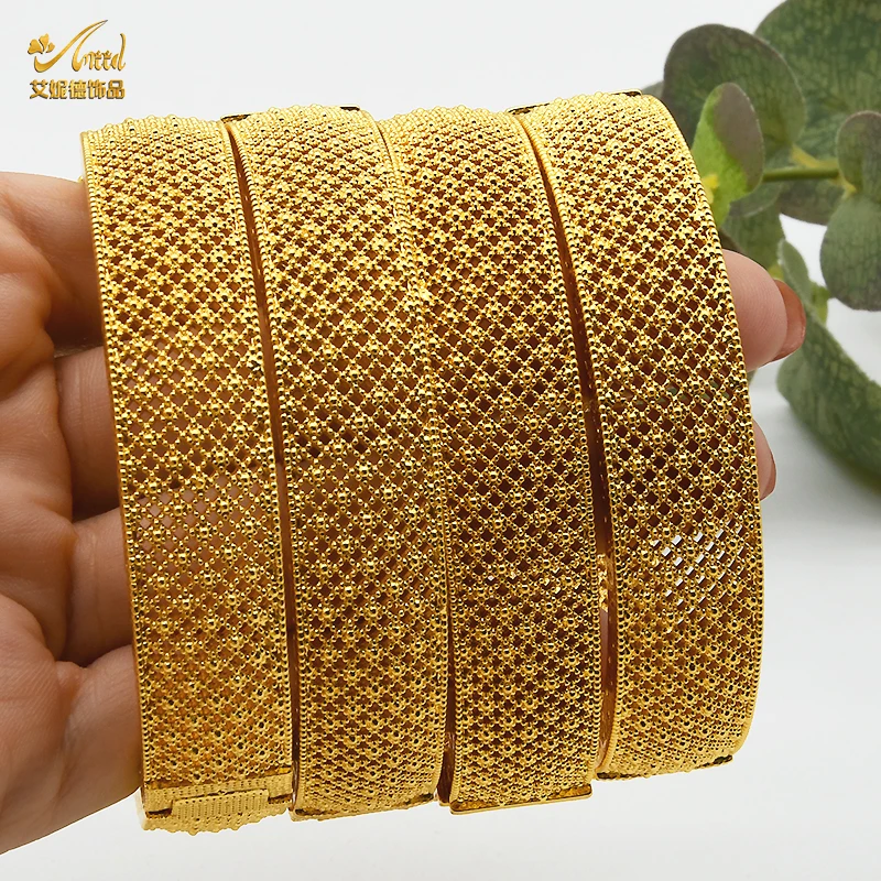 African Dubai Bangle Ethiopian Bangles For Women Wedding Jewelry 24K Gold Color Can Open Bracelets Indian Bridal Gifts Jewellery