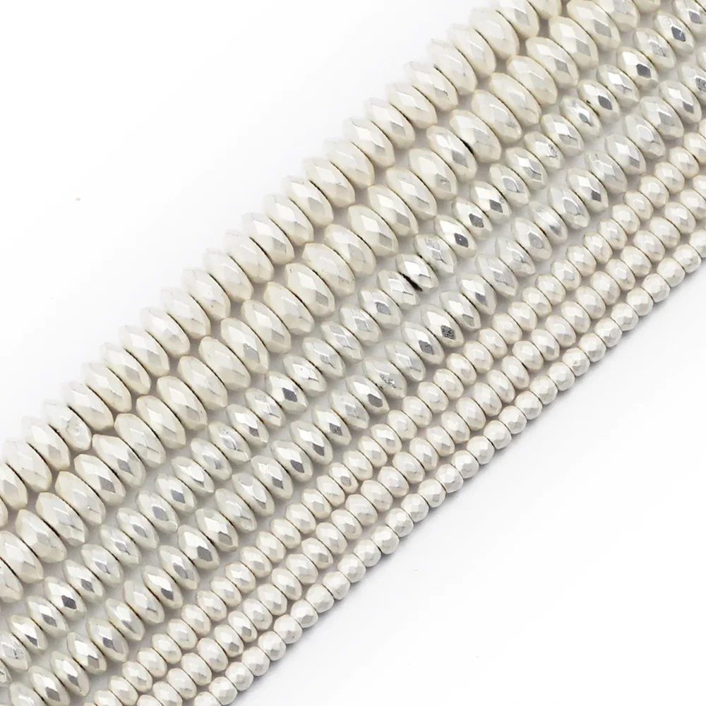 JHNBY Diy fasetowany płaski okrągły hematyt matowy kolor srebrny kamień naturalny 3/4/6/8mm Spacer luźne koraliki do tworzenia biżuterii bransoletki