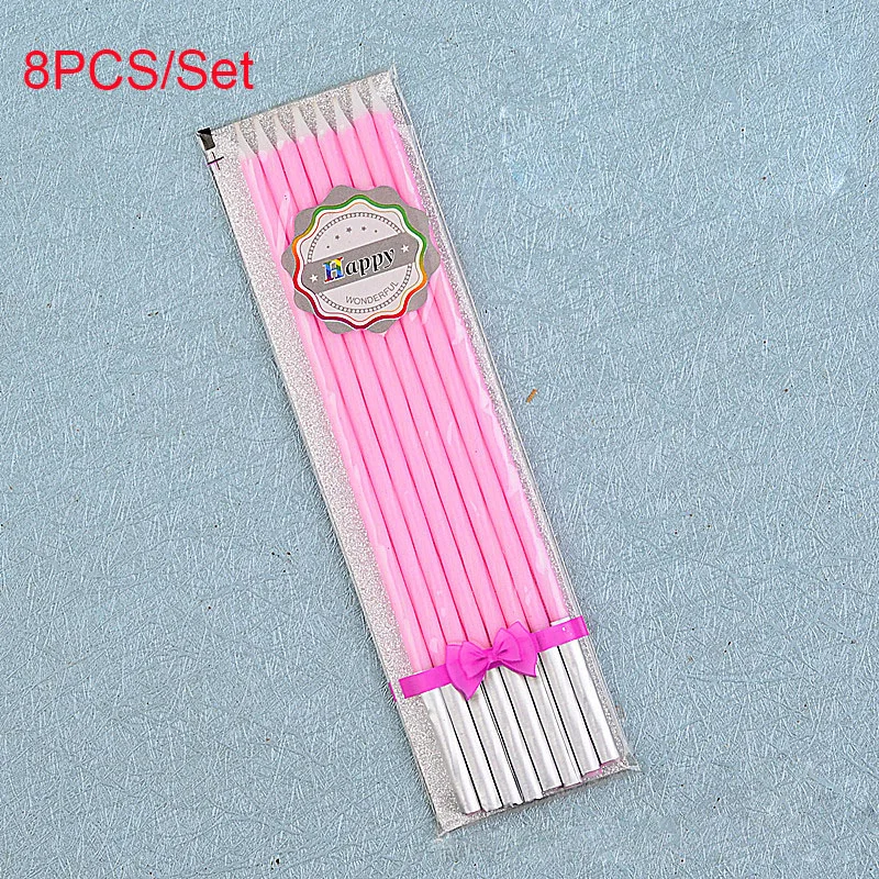 8 PCS Long Pencil Birthday Cake Candle Wedding Wax Cupcake Candle Home Decoration Supplies