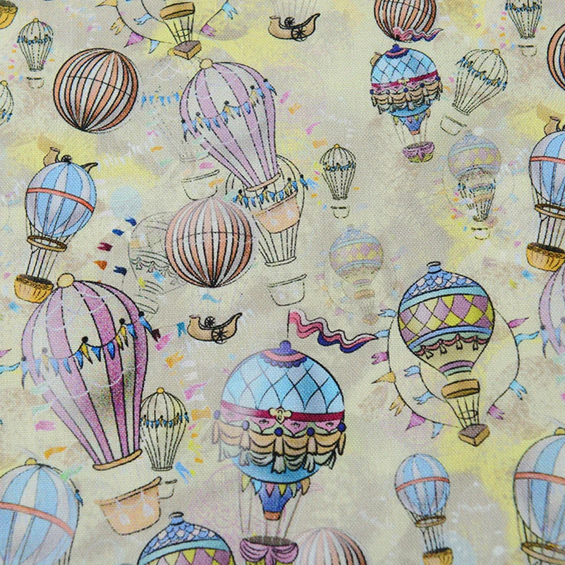 Hot Air Balloon Digital Printing Cotton Fabric For Sewing Clothes Dresses Bedding DIY Handmade By Meters