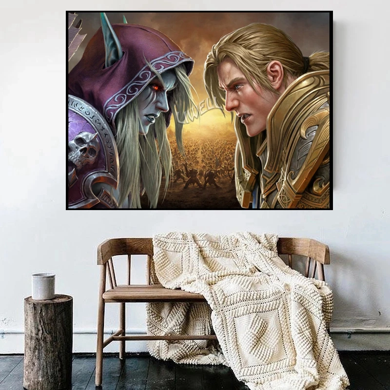 5d Game World Of Warcraft Diamond Painting Anime Girl And Hero Full Drill Mosaic Cross Stitch Kit Poster Wall Art Decor