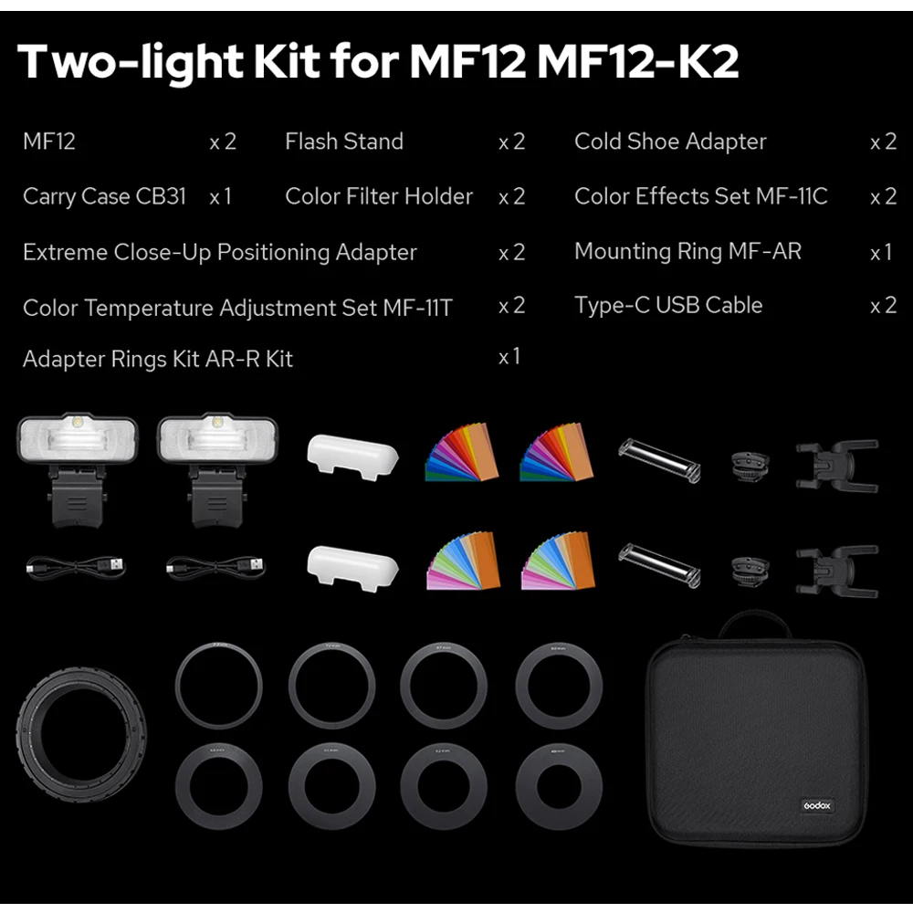 Godox MF12 MF12-K2 Macro Flash Light 2.4GHz Wireless Control built-in X System TTL Flash Speedlite with Color Filter for Canon