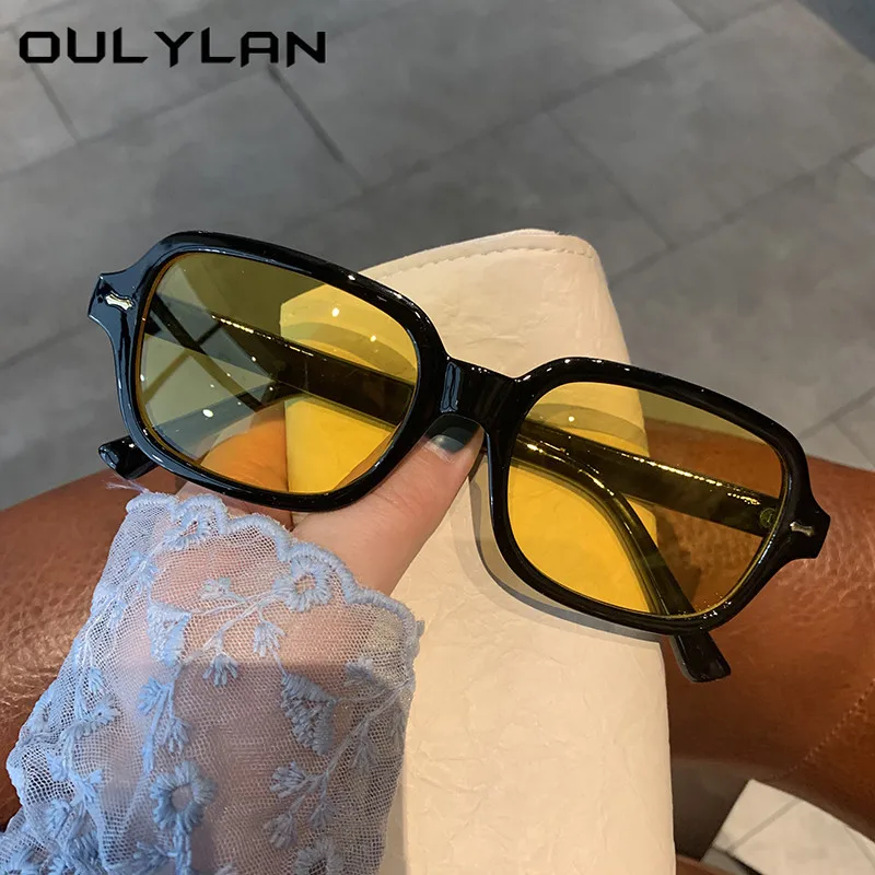 Oulylan Small Oval Sunglasses Women Men Luxury Brand Designer  Vintage Sunglass Female Male Black Yellow Sun Glasses UV400