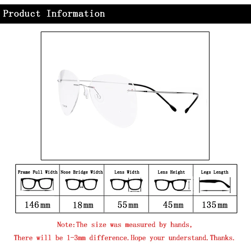 Large Frame Titanium Pilot Reading Glasses Ultralight Elasti Men Women Rimless Presbyopia Eyeglasses  +1 +1.25 +1.75 to +4 L3