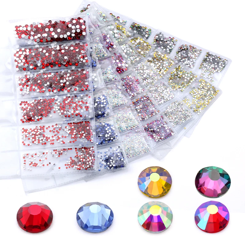 QIAO 2Packs SS4-SS12 Rhinestones Mix sizes Glitter Crystal Non HotFix Nail Art Gems Flatback Rhinestones Decorative Accessories