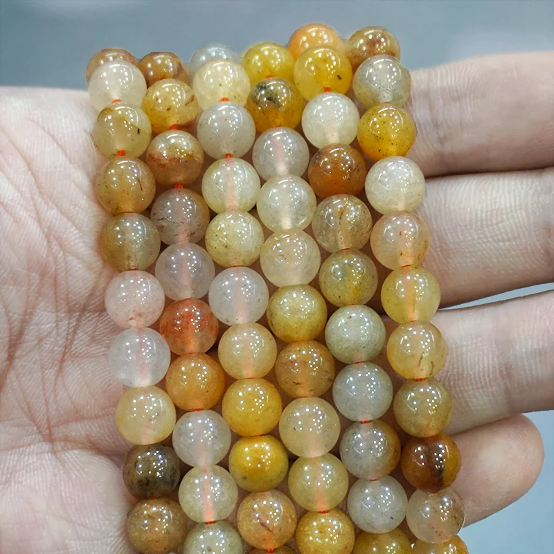 Golden Silk Jade Natural Stone Round Beads DIY Bracelet Necklace Charm Beads for Jewelry Making 15