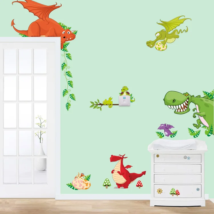 Cartoon Dinosaurier Zoo Wandaufkleber für Kinderzimmer Schlafzimmer Dekoration Wandbild Kinderzimmer Dekor Tiere Schrank Selbstklebende Tapete – Detail 5