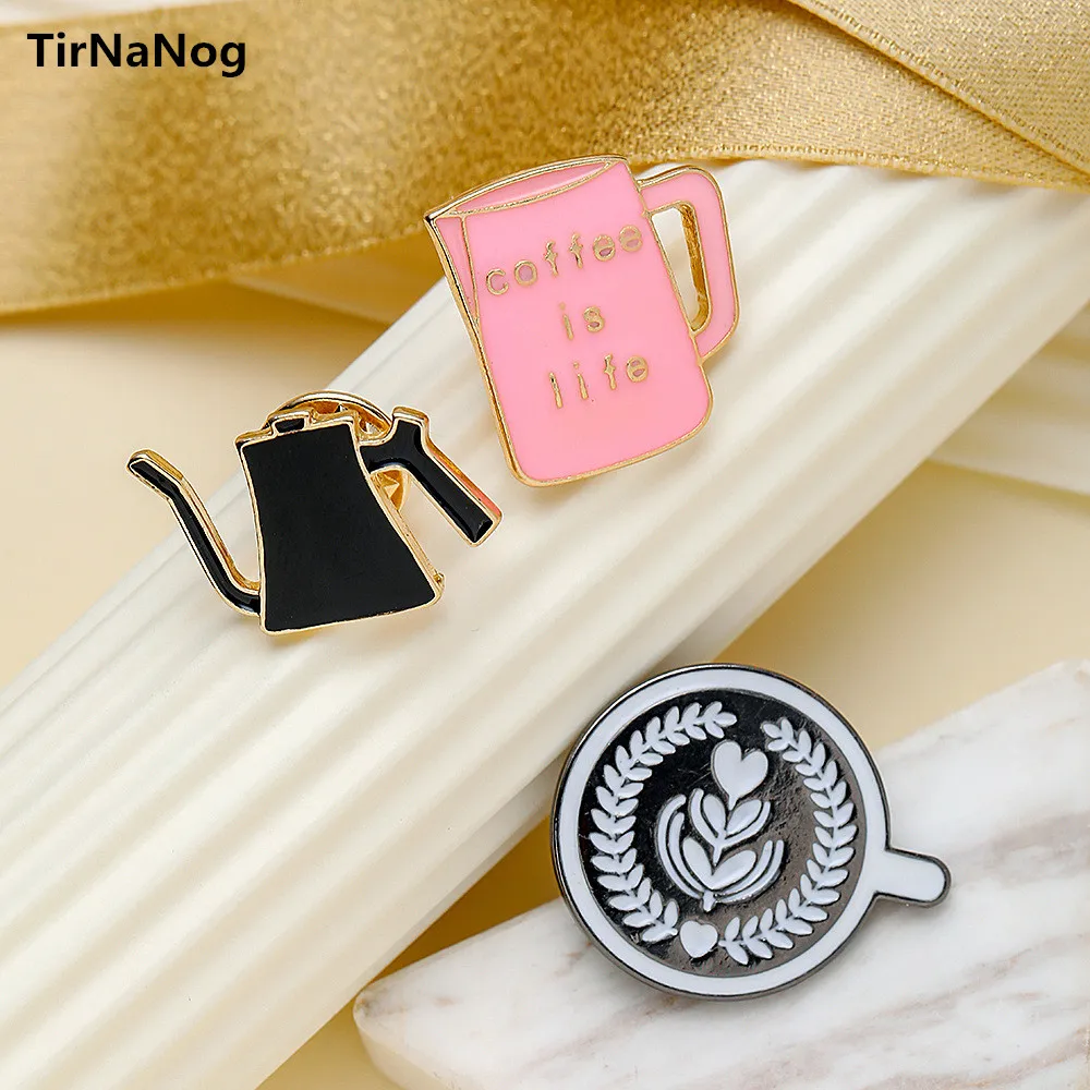 Cartoon Creative Coffee Equipment Pin Lapel Badges Brooch Funny Fashion Jewelry