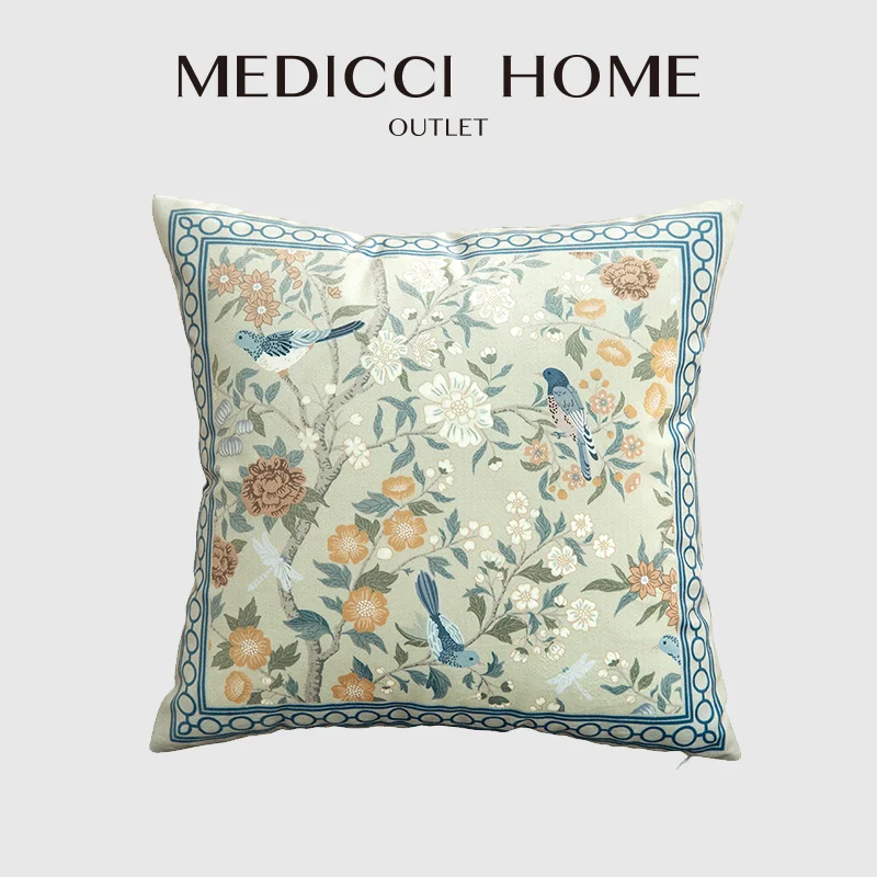 

Medicci Home Rustic Cozy Cushion Cover Botanical Birds Hand Painted Living Room Sofa Couch Pillow Case INS Housewares Decorative