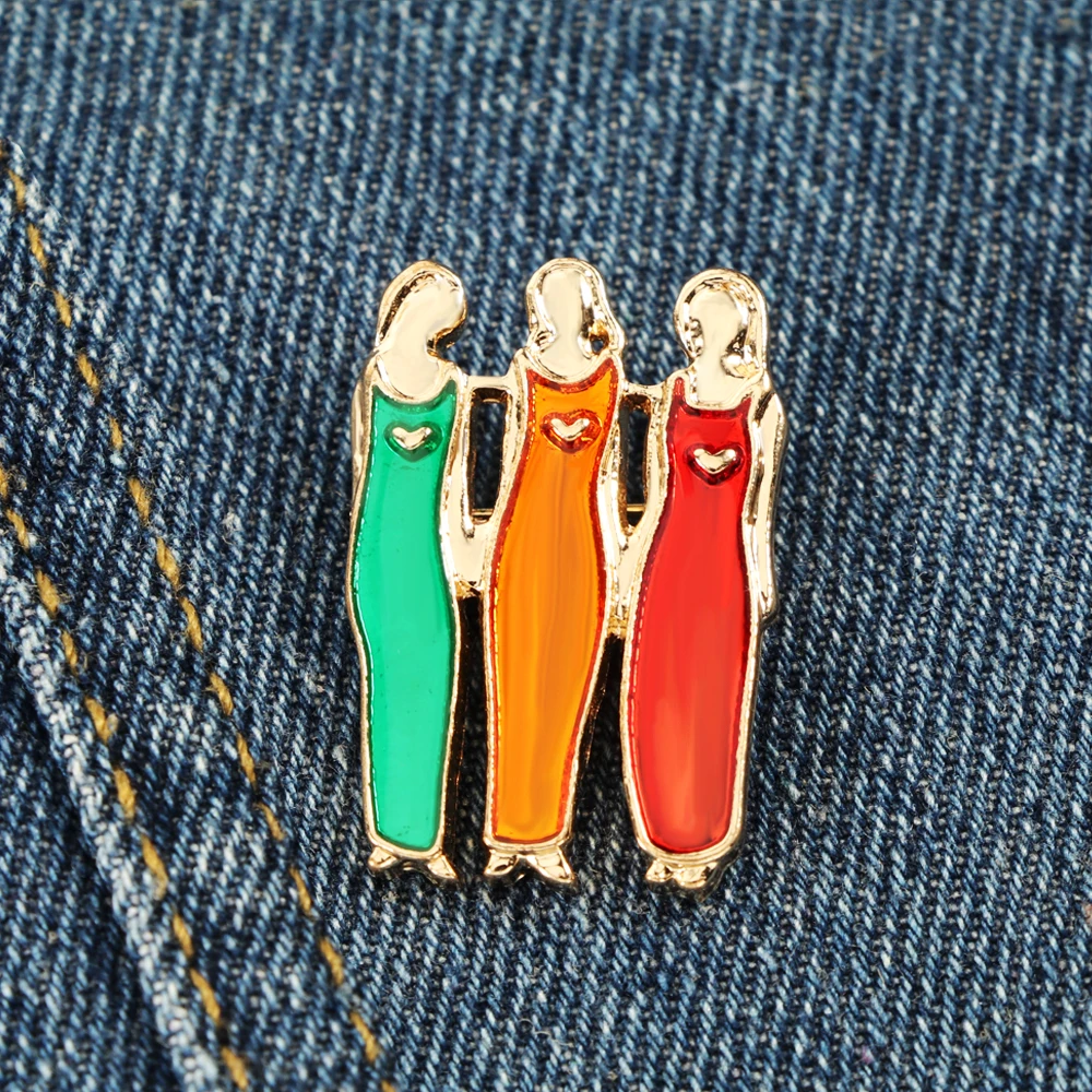 Girlfriends Brooch Pins Cartoon Long Skirt Girl Sister Enamel Exquisite Friendship Jewelry Gift for Bestfriend Lapel Denim Bagde