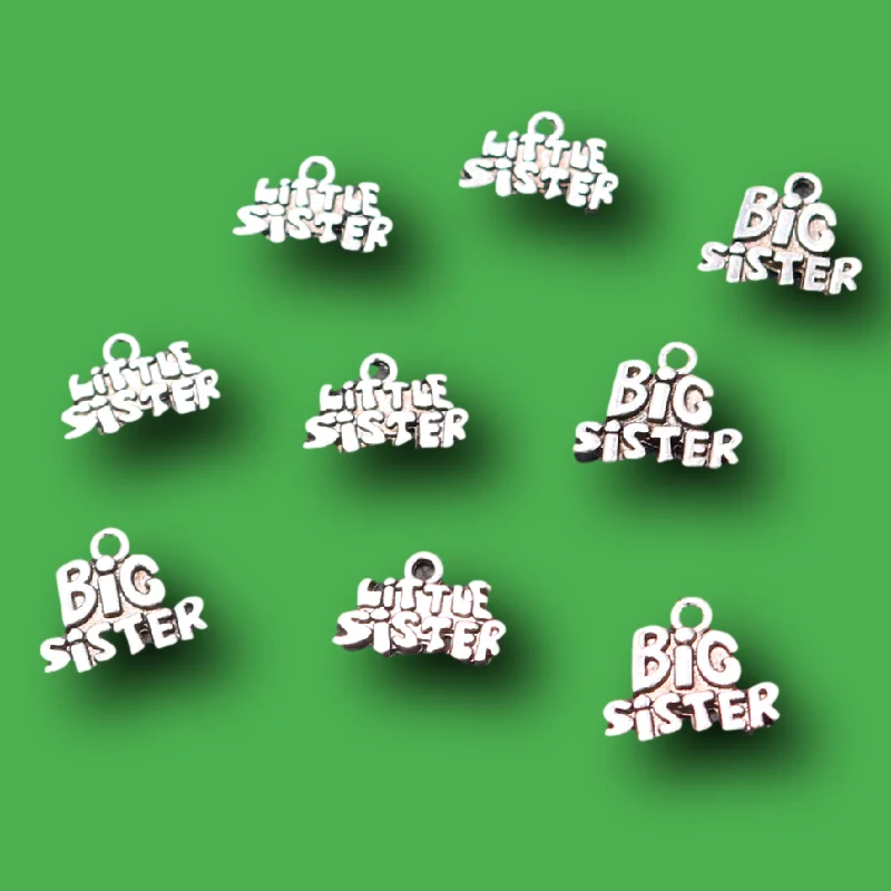 16pcs Silver Plated Big/Little Sister Metal Tags Pendants Retro Bracelet Earrings Accessories DIY Charms  Jewelry Carfts Making