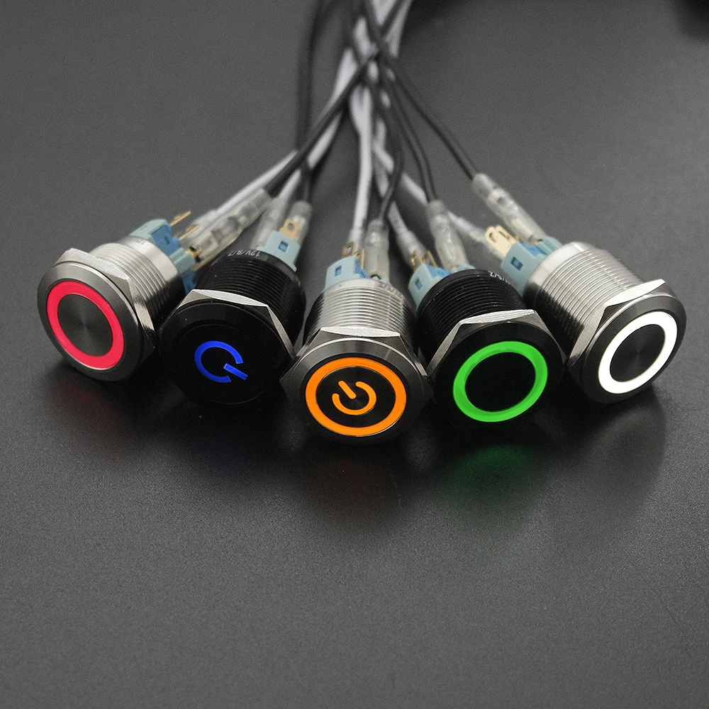 22mm Waterproof Metal Push Button Switch With LED light RED BLUE GREEN YELLOW Self-locking and Momentary