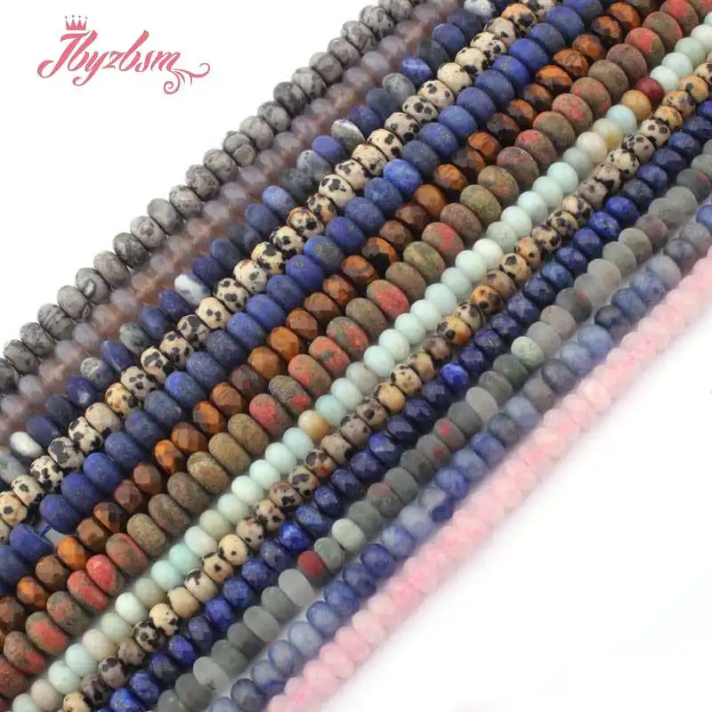 3x6,4x8mm Smooth Frost Faceted Rondelle Beads Natural Stone Beads For DIY Necklace Bracelets Jewelry Making 15