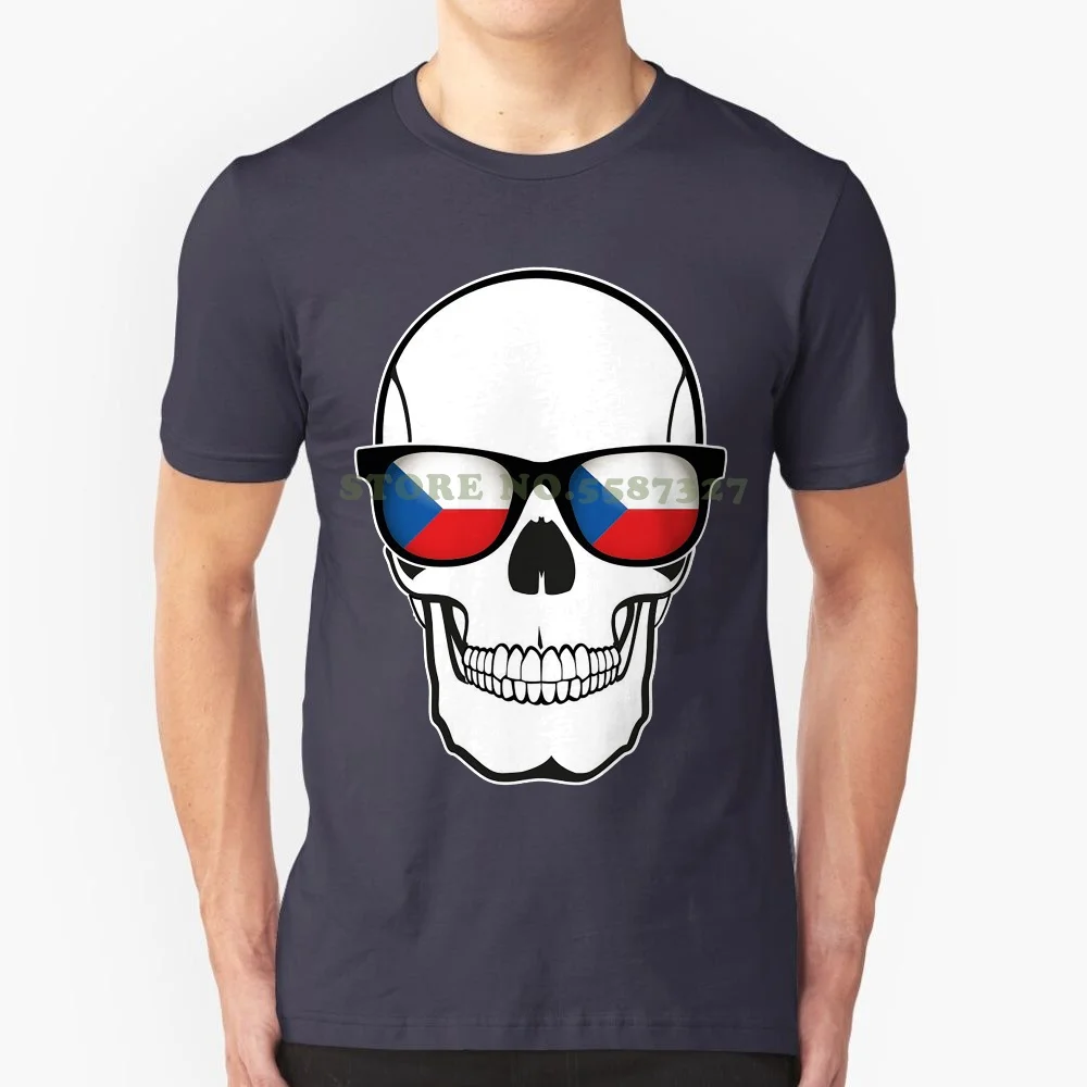 Print T Shirt Men T Shirt Skull Flag Glasses-Czech Republic Tschechien Totenkopf Fu ? Ball Fan