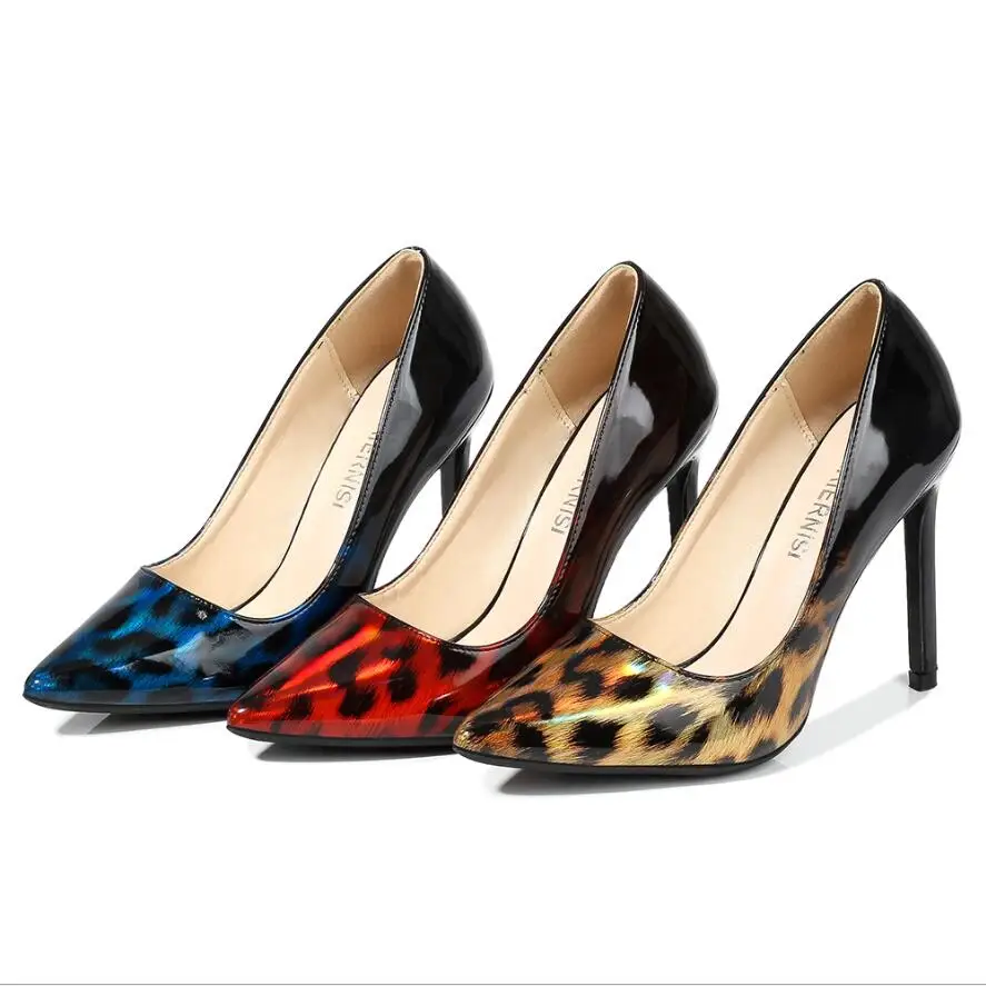 

2021 Sexy Leopard Pointed Toe Women's Shoes Stiletto High Heels Pumps Ladies Customized Heels 11cm Large Size 35-46