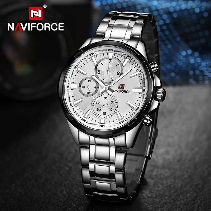 Casual Fashion NAVIFORCE Men\'s Quartz Watches with 24 Hours Week Display Stainless Steel Waterproof Clock Male Relogio Masculino