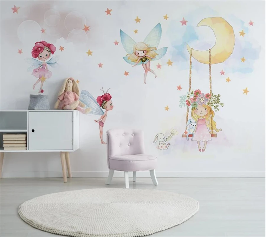 

beibehang Custom wallpaper 3d mural nordic modern minimalist hand drawn cute elf girl children room background wall papier peint