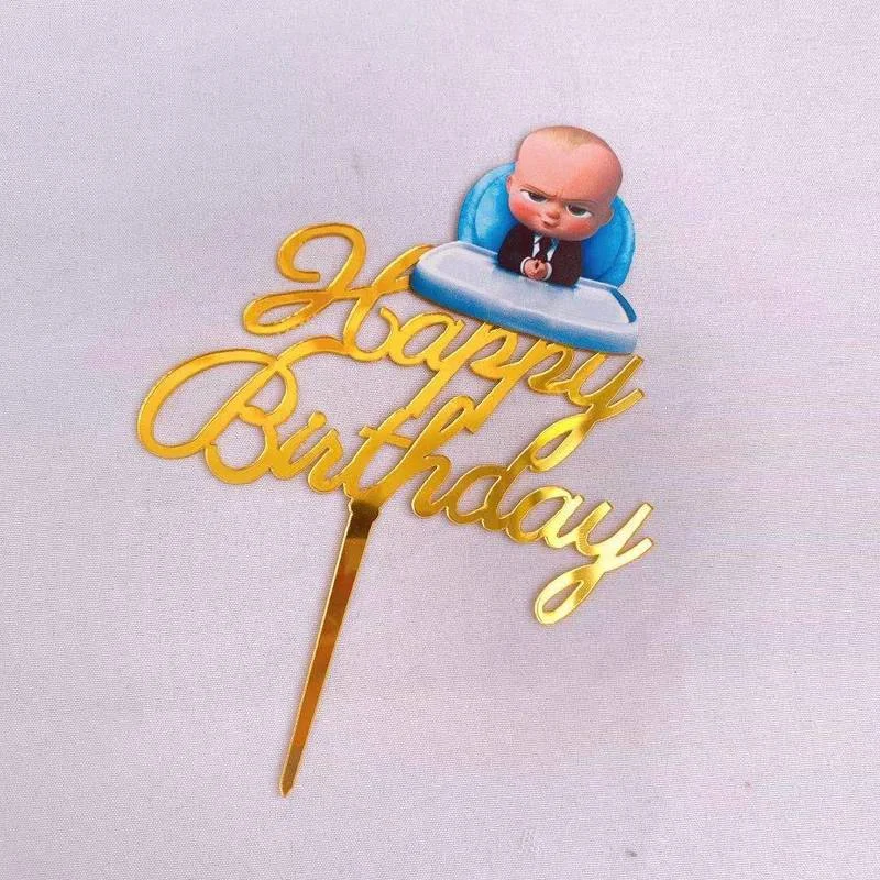 New Acrylic Boss Happy Birthday Cake Topper Cute Baby Boy Cupcake Toppers for Kids Birthday Party Cake Decorations Baby Shower