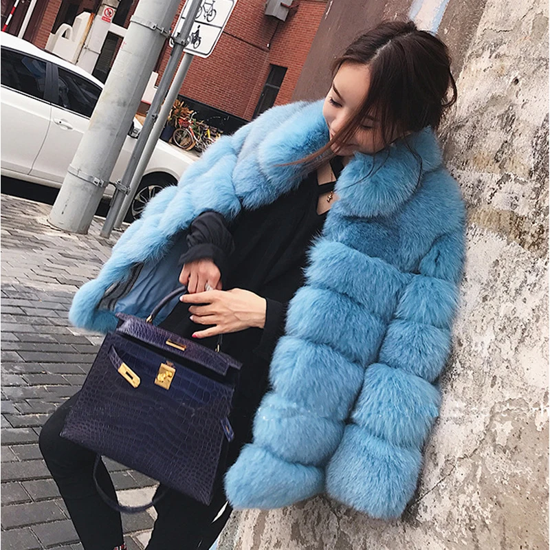 URSPORTTECH Faux Brown Fox Fur Coat Women Teddy Coat Jacket Streetwear Autumn Winter Warm Fake Fox Fur Coats Outerwear Female