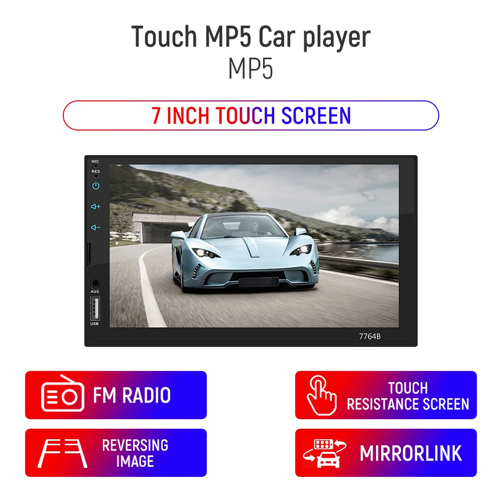 7764B Android Car Radio Mp5 Player Stereo Full Screen Touch Buttons Bluetooth Audio Video Input Transmiter Function Multimedia