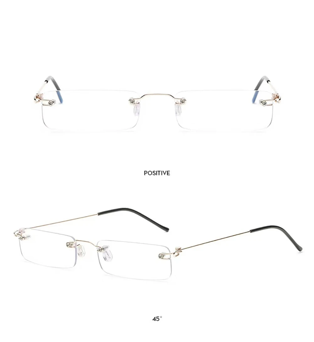 Mode Rimmlose Lesebrille Flexible Legierung Rahmenlose Brillen Mit Fall Retro Quadratischen Rahmen Gläser Für Männer Dioptrien + 3,5 + 4 – Detail 2