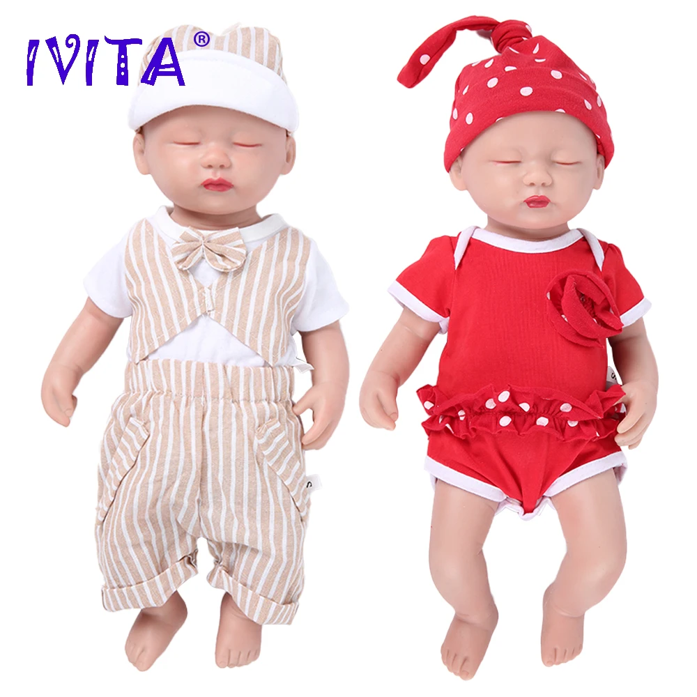 IVITA WG1509 38cm 1.8kg 100% Full Silicone Reborn Doll Eyes Closed Realistic Baby Born Alive Toys with Clothes for Children Gift