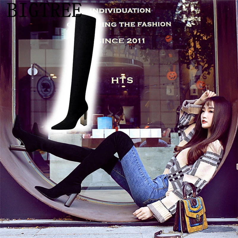 Thigh High Boots High Heel Boots Long Boots Women Fashion Black Winter Shoes Women Cuissardes Sexy Talons Hauts Sexy Hautes 2024