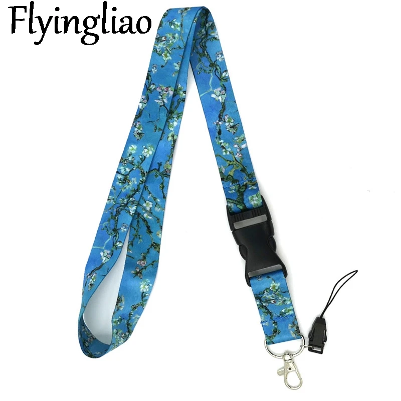 Van gogh Almond Tree Painting Neck Strap Lanyards ID badge card holder keychain Mobile Phone Strap Gift Ribbon webbing necklace