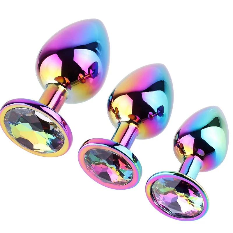 Enorme Zware Kleine Medium Large Size Set Roze Regenboog Hart Jewerly Crystal Metalen Anale Kralen Butt Plug Insert P Spot ass Dildo