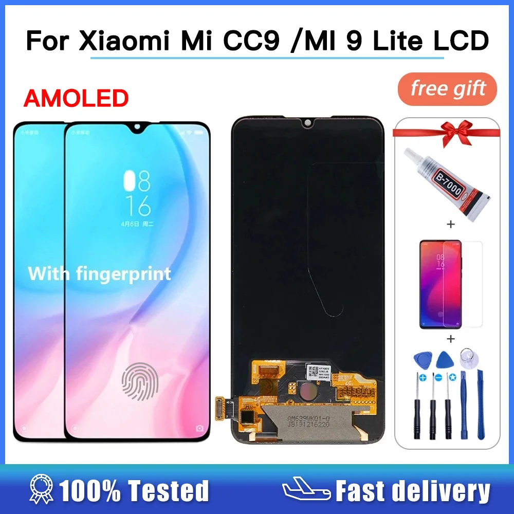 6.39'' Super AMOLED For Xiaomi Mi CC9 LCD MI 9 Lite lcd Display 10 Touch Screen Digitizer Replacement For MI9 Lite MI CC9 LCD