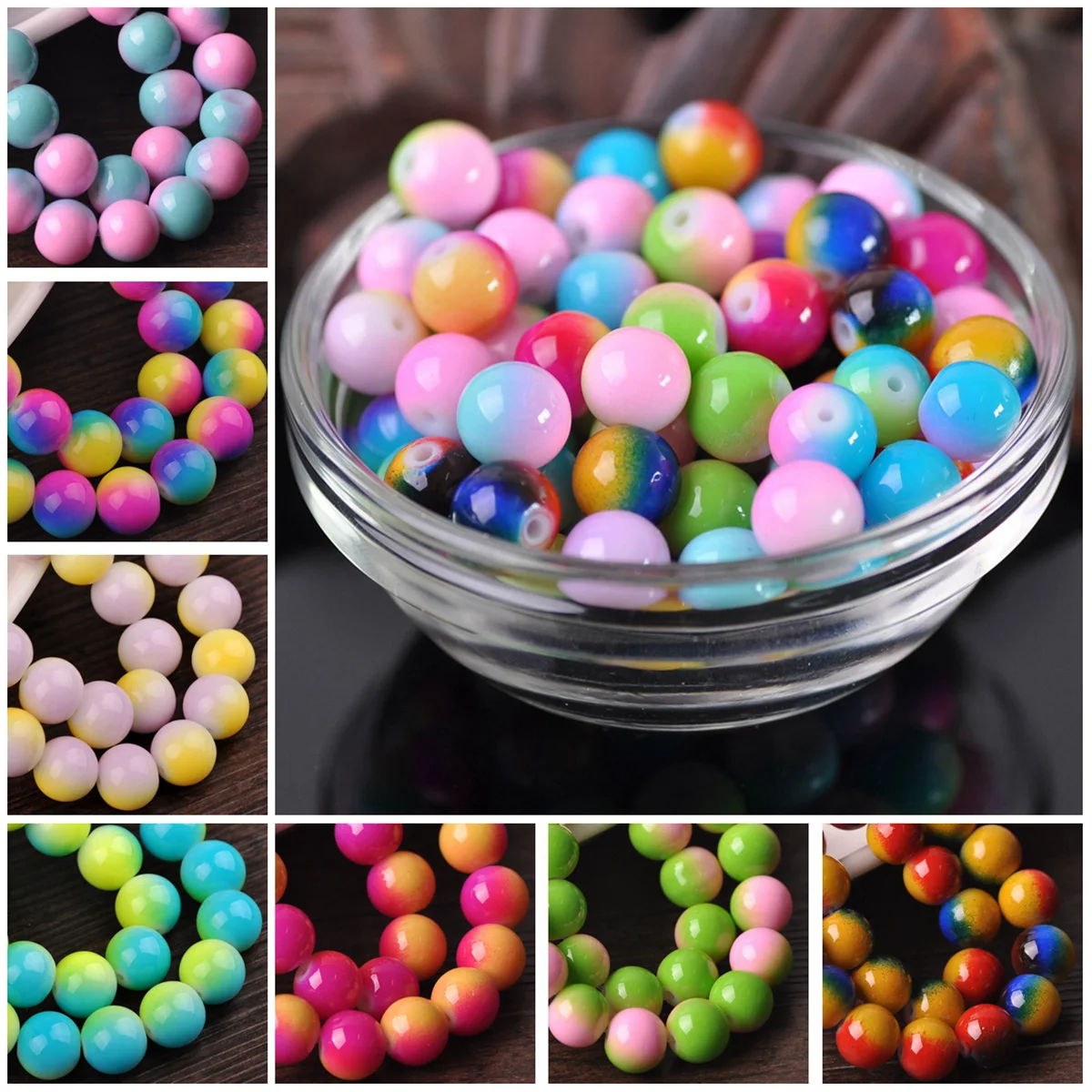 Round 6mm 8mm 10mm 12mm Bicolor Coated Opaque Glass Loose Crafts Beads lot for Jewelry Making DIY Findings