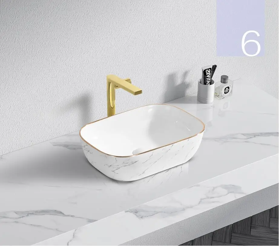 

Above Counter Wash Hand Basins Household Wash Basin Single Basin Ceramic Square Bathroom Sinks Shampoo SJ63-6