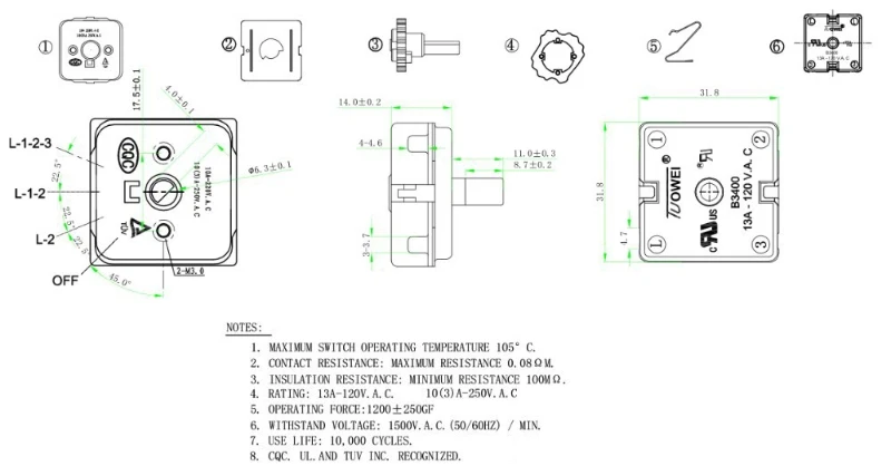 4 Position Rotary OFF/Low/Medium/High For Fan Heater 1pc