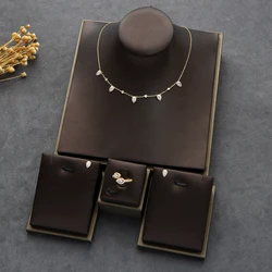 Trendy Wedding Water Drop Necklace Earrings Ring For Women Full Cubic Zirconia Bridal Jewelry Sets pendientes mujer moda hxs001