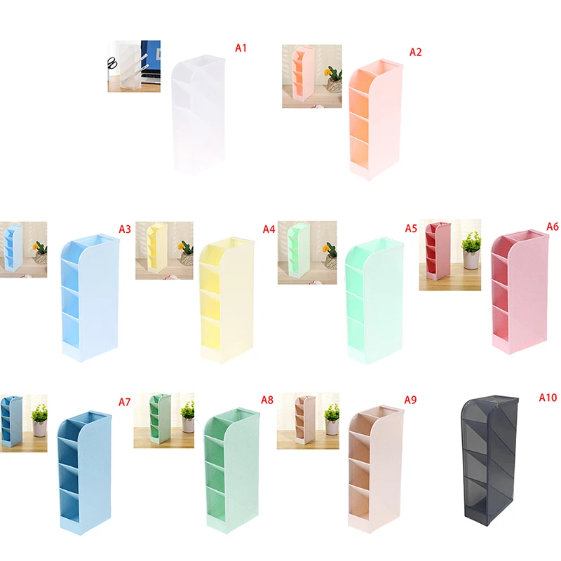 Multi-function Obliquely Inserted 4 Grid Desktop Pen Holder Office School Storage Case Plastic Box Pen Organizer