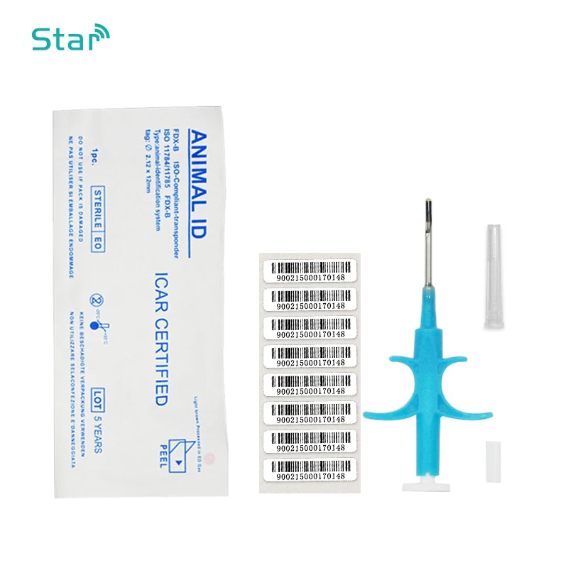 Personalized Animal Tags 1.25x7mm 2x12mm 1.4x8mm Dog Breed Identification Pet Chips Registry Glass Transponder Syringe Unit x100