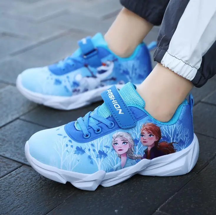 2024 New Girls Princess Kids Shoes Running Frozen Children Sneakers For Girls Fashion Cartoon Disney Elsa Anna Sport Shoes