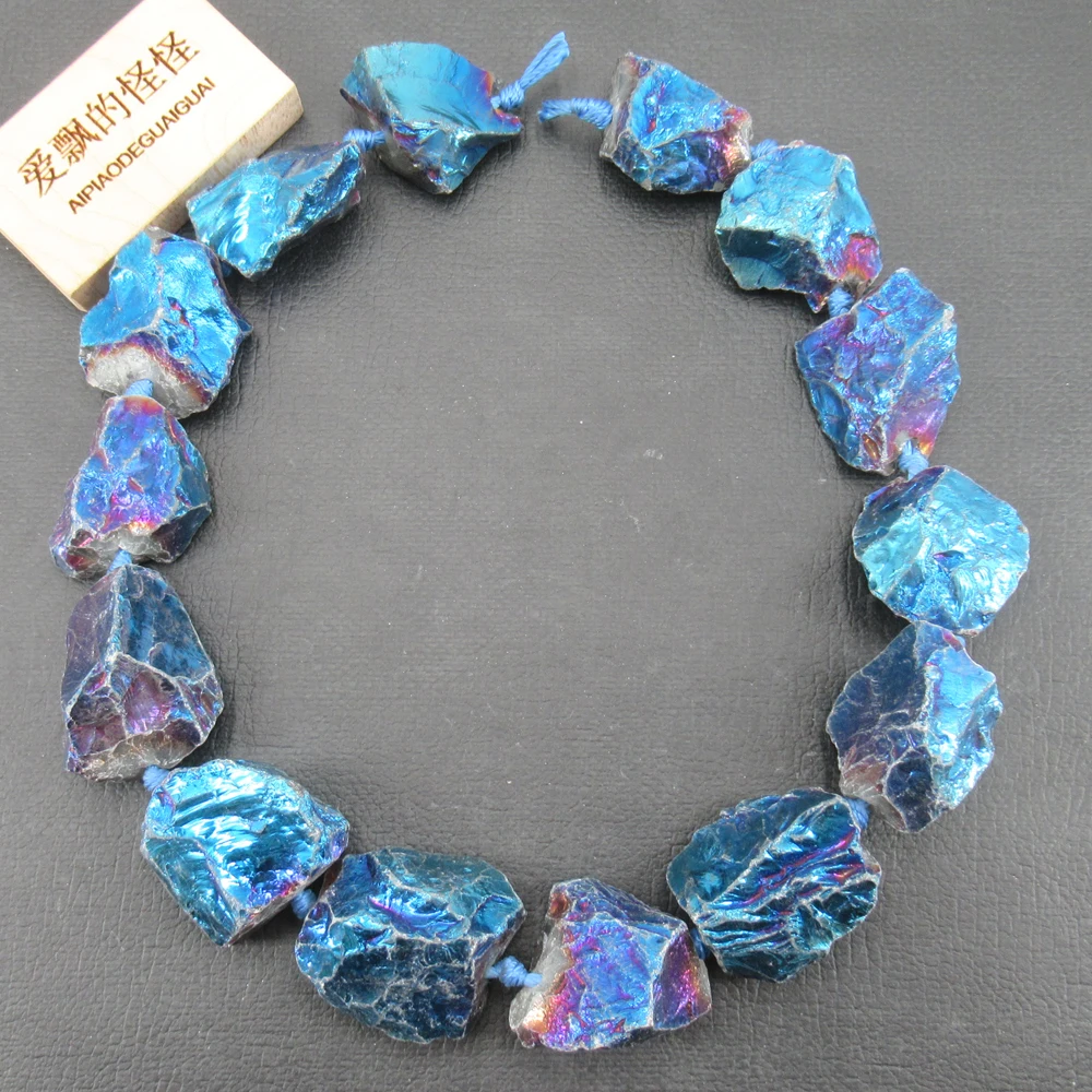 

APDGG Natural 16x18-20x25mm Blue Titanium Quartz Rough Loose Nugget Beads 16" Jewelry Making DIY