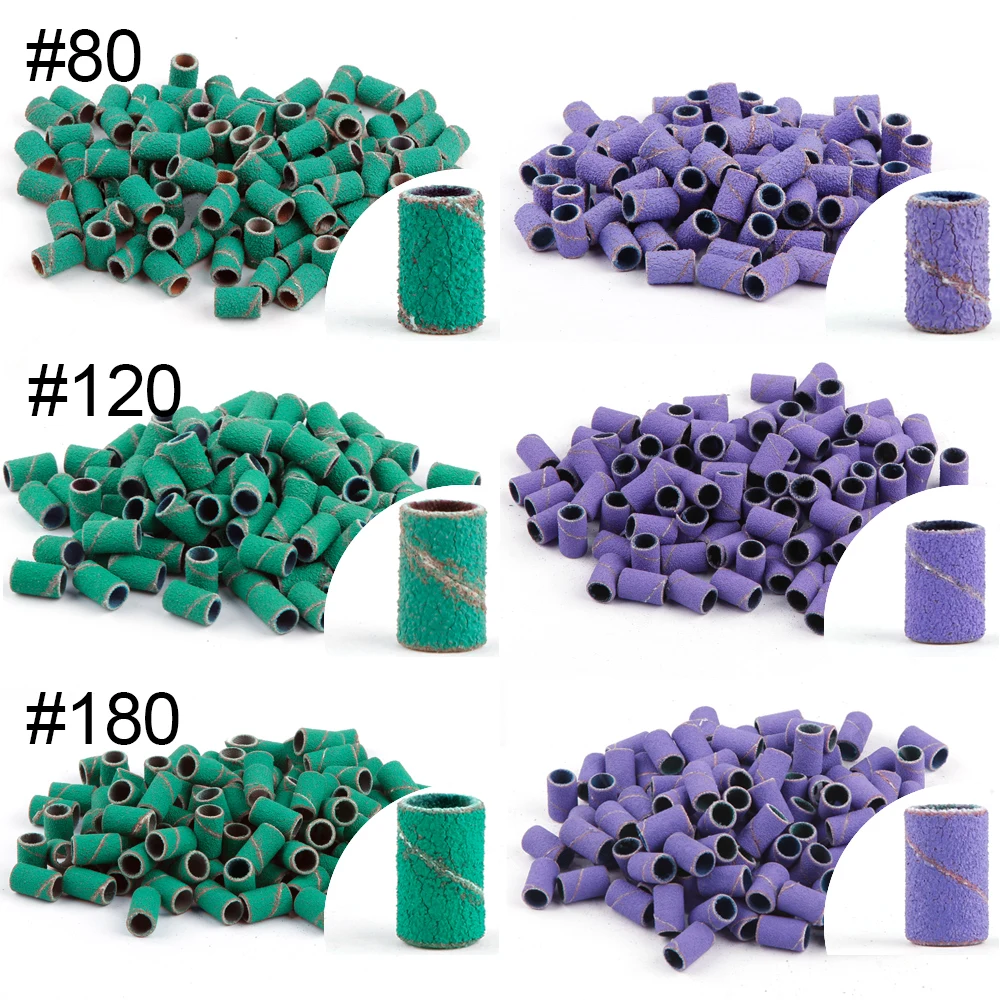 50/100Pcs 80/120/180/240 Grit Nail Sanding Cap Bands Nail Drill Bits Gel Polish Remover Pedicure Manicure Drilling Accessories