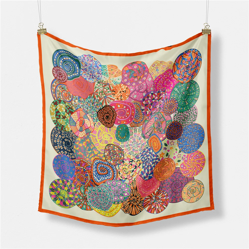 

Twill Silk Scarf Woman Snails Painting Square Scarves Wraps Bandana Small Hijab Silk Foulards Tie Headband Neckerchief 53CM