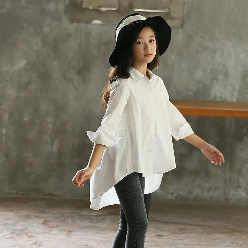 2024 Spring New Back To School Clothing Blouses Teen Girl Shirt Long Sleeve White Yellow Kids Children's Fashion Blouse Autumn