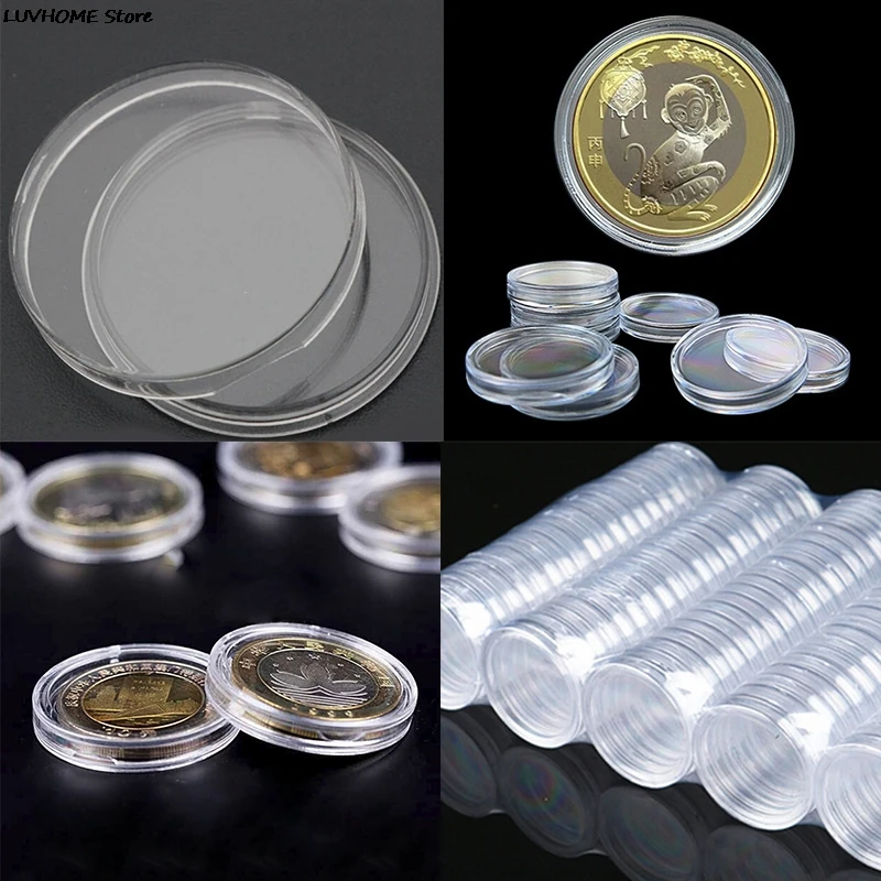 10Pcs/Lot Boxed Coin Capsules Coin Case Transparent Color 18/27/30/32/35/40mm MagiDeal