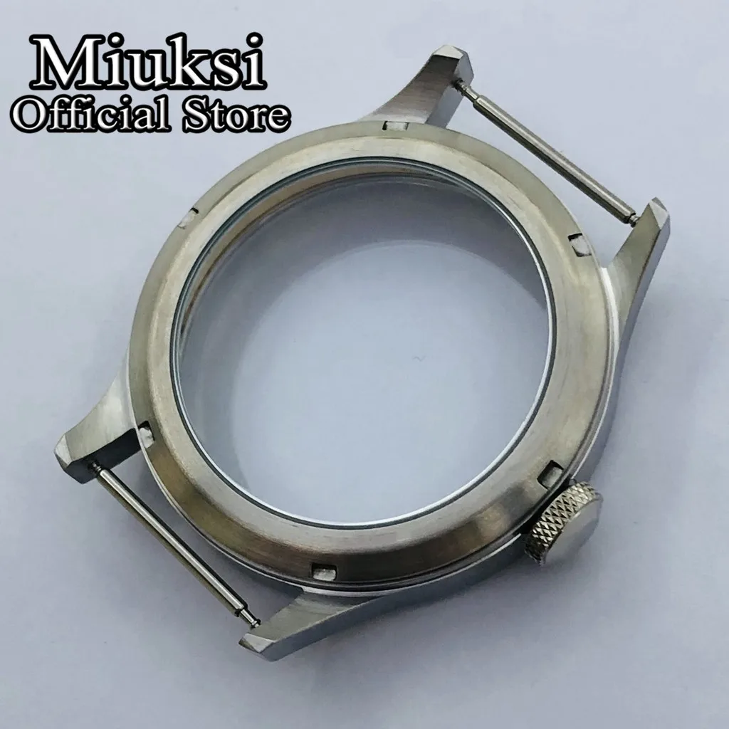 Miksi 43mm silver brushed stainless steel watch case sapphire glass fit ETA6497 6498 Seagull ST3600 ST3620 ST36 series movement