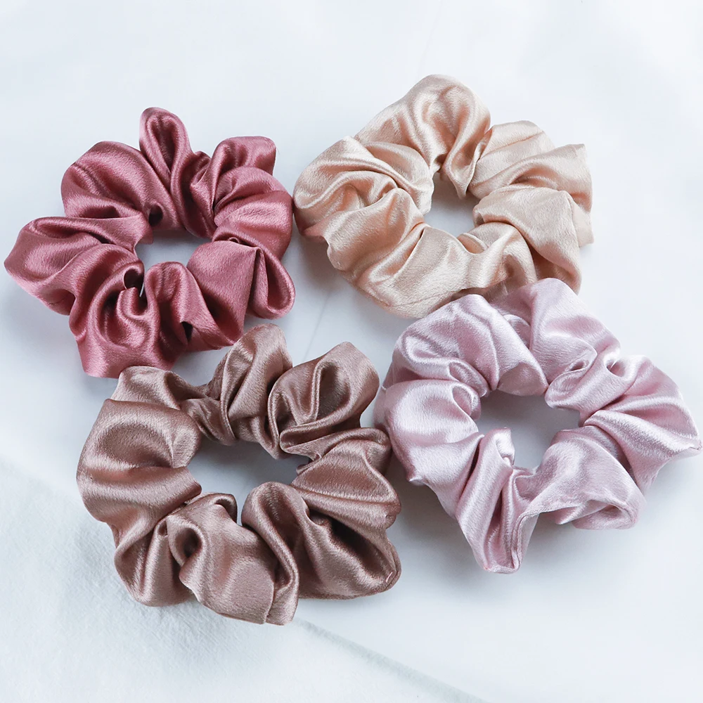 5PCS/Lot Fashion Silk Satin Scrunchies Headband Large Elastic Rubber Hair Band Women Gilrs Ponytail Holder Hair Ties Accessories