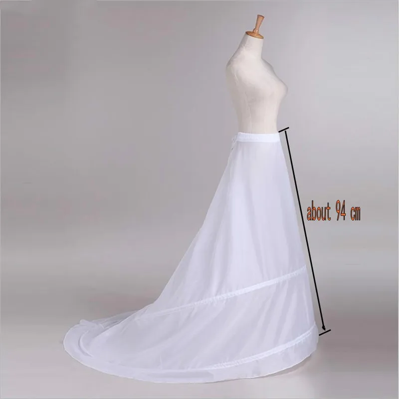 

New Petticoats with Train White 2 Hoops Underskirt Crinoline for Bride Formal Dress In Stock Fashion Wedding Accessories